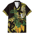 Yellow New Zealand Kowhai And Piwakawaka Family Matching Off Shoulder Short Dress and Hawaiian Shirt Maori Ngaru Paua Shell