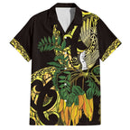 Yellow New Zealand Kowhai And Piwakawaka Family Matching Off Shoulder Short Dress and Hawaiian Shirt Maori Ngaru Paua Shell