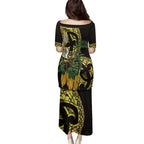 Yellow New Zealand Kowhai And Piwakawaka Family Matching Puletasi and Hawaiian Shirt Maori Ngaru Paua Shell