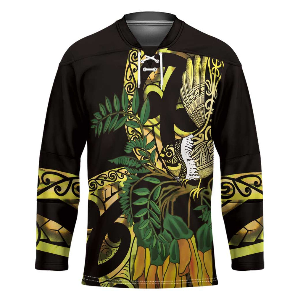 Yellow New Zealand Kowhai And Piwakawaka Hockey Jersey Maori Ngaru Paua Shell - Aussie Hoodie