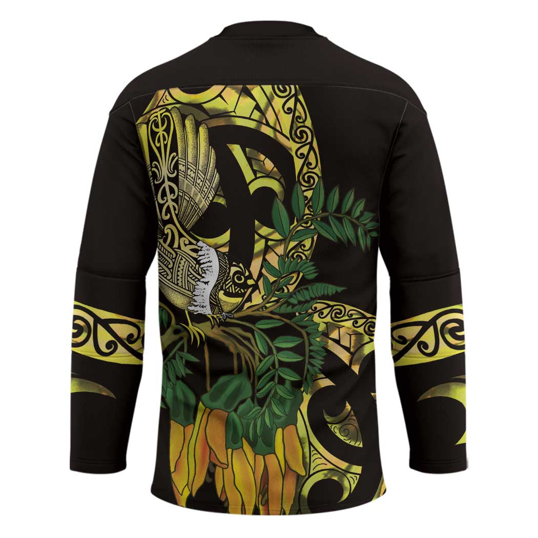 Yellow New Zealand Kowhai And Piwakawaka Hockey Jersey Maori Ngaru Paua Shell - Aussie Hoodie