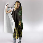 Yellow New Zealand Kowhai And Piwakawaka Hooded Blanket Maori Ngaru Paua Shell