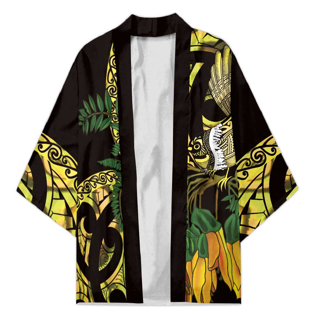 Yellow New Zealand Kowhai And Piwakawaka Kimono Maori Ngaru Paua Shell - Aussie Hoodie