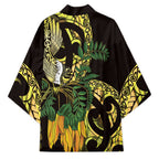 Yellow New Zealand Kowhai And Piwakawaka Kimono Maori Ngaru Paua Shell - Aussie Hoodie