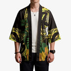 Yellow New Zealand Kowhai And Piwakawaka Kimono Maori Ngaru Paua Shell - Aussie Hoodie