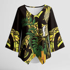 Yellow New Zealand Kowhai And Piwakawaka Kimono Sleeve Blouse Maori Ngaru Paua Shell - Aussie Hoodie
