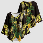 Yellow New Zealand Kowhai And Piwakawaka Kimono Sleeve Blouse Maori Ngaru Paua Shell - Aussie Hoodie