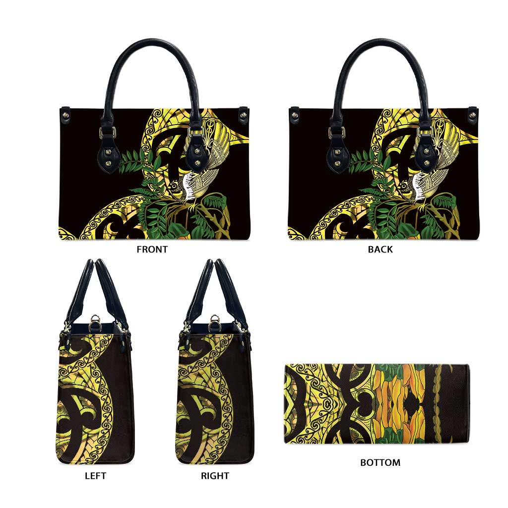 Yellow New Zealand Kowhai And Piwakawaka Leather Bag Maori Ngaru Paua Shell - Aussie Hoodie