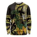 Yellow New Zealand Kowhai And Piwakawaka Long Sleeve Shirt Maori Ngaru Paua Shell