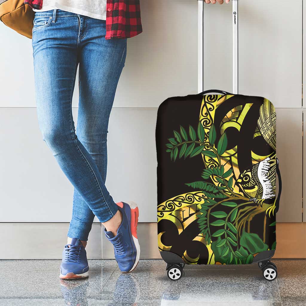 Yellow New Zealand Kowhai And Piwakawaka Luggage Cover Maori Ngaru Paua Shell