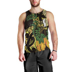 Yellow New Zealand Kowhai And Piwakawaka Men Tank Top Maori Ngaru Paua Shell