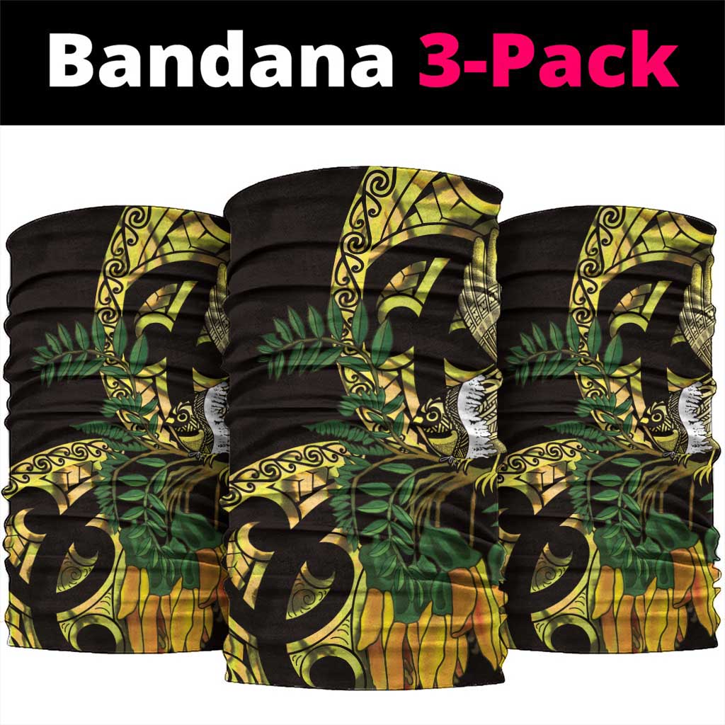 Yellow New Zealand Kowhai And Piwakawaka Neck Gaiter Maori Ngaru Paua Shell - Aussie Hoodie