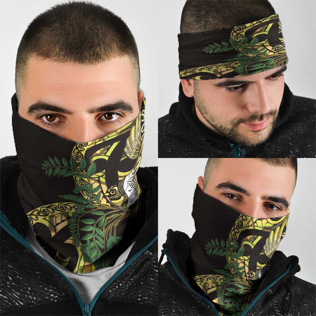 Yellow New Zealand Kowhai And Piwakawaka Neck Gaiter Maori Ngaru Paua Shell - Aussie Hoodie