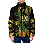 Yellow New Zealand Kowhai And Piwakawaka Padded Jacket Maori Ngaru Paua Shell - Aussie Hoodie