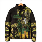 Yellow New Zealand Kowhai And Piwakawaka Padded Jacket Maori Ngaru Paua Shell - Aussie Hoodie