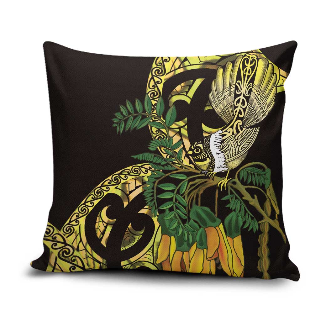 Yellow New Zealand Kowhai And Piwakawaka Pillow Cover Maori Ngaru Paua Shell - Aussie Hoodie