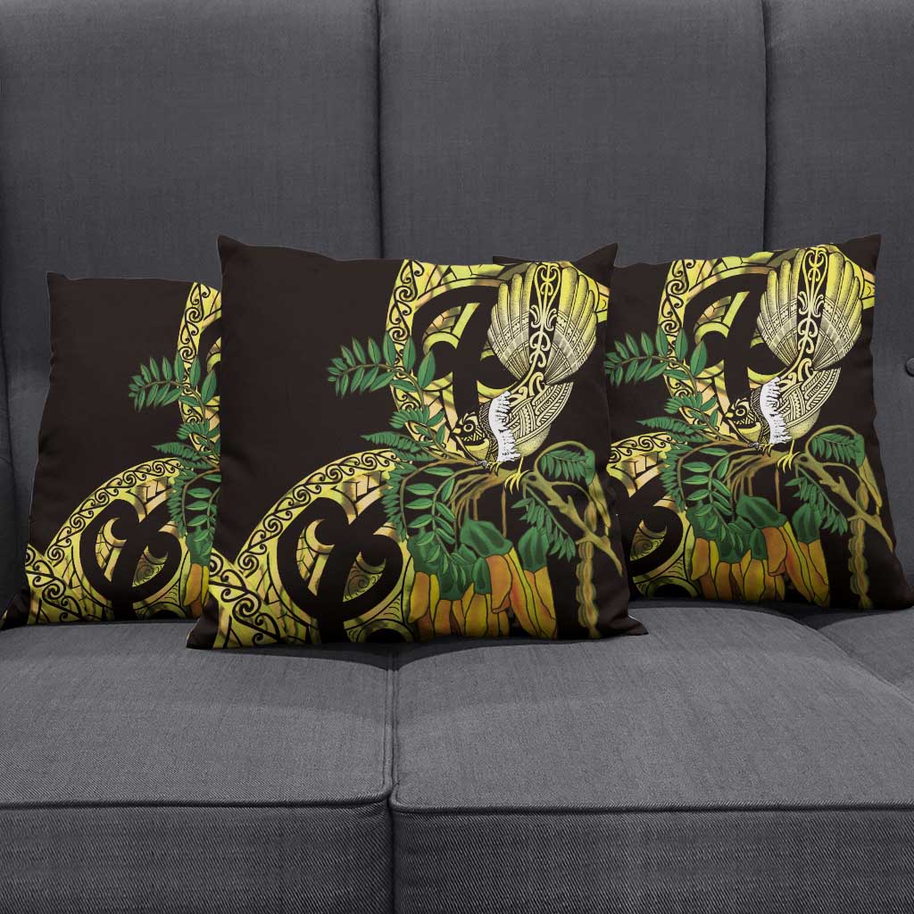 Yellow New Zealand Kowhai And Piwakawaka Pillow Cover Maori Ngaru Paua Shell - Aussie Hoodie