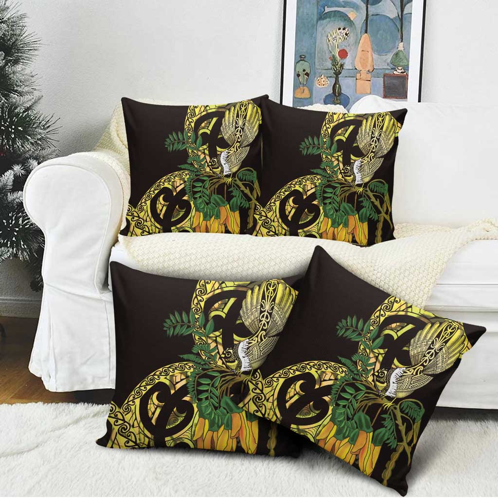 Yellow New Zealand Kowhai And Piwakawaka Pillow Cover Maori Ngaru Paua Shell - Aussie Hoodie