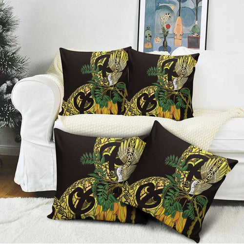 Yellow New Zealand Kowhai And Piwakawaka Pillow Cover Maori Ngaru Paua Shell - Aussie Hoodie