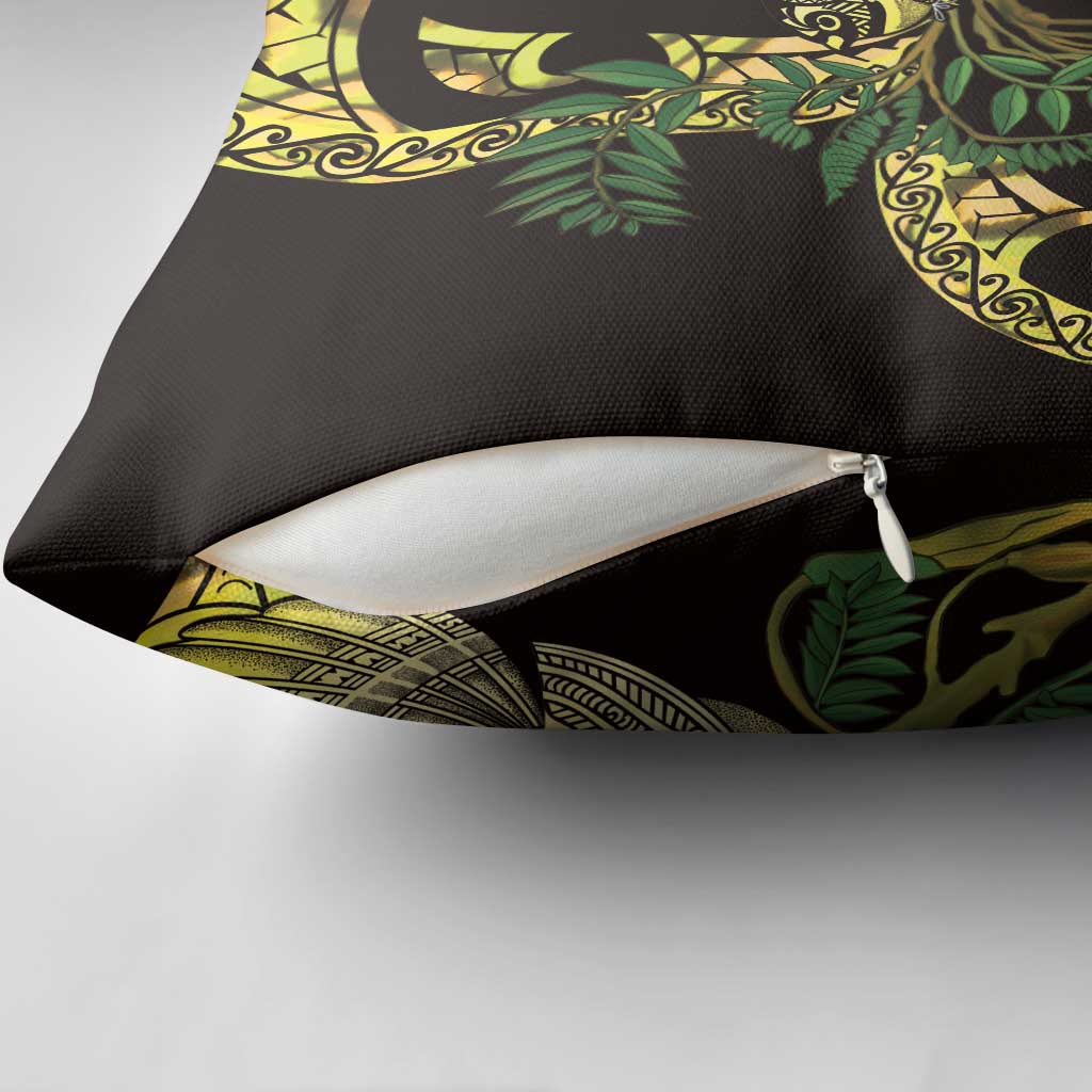 Yellow New Zealand Kowhai And Piwakawaka Pillow Cover Maori Ngaru Paua Shell - Aussie Hoodie