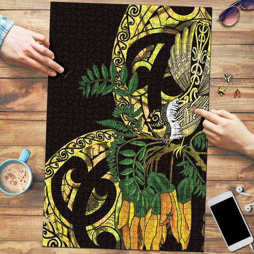 Yellow New Zealand Kowhai And Piwakawaka Puzzle Maori Ngaru Paua Shell - Aussie Hoodie