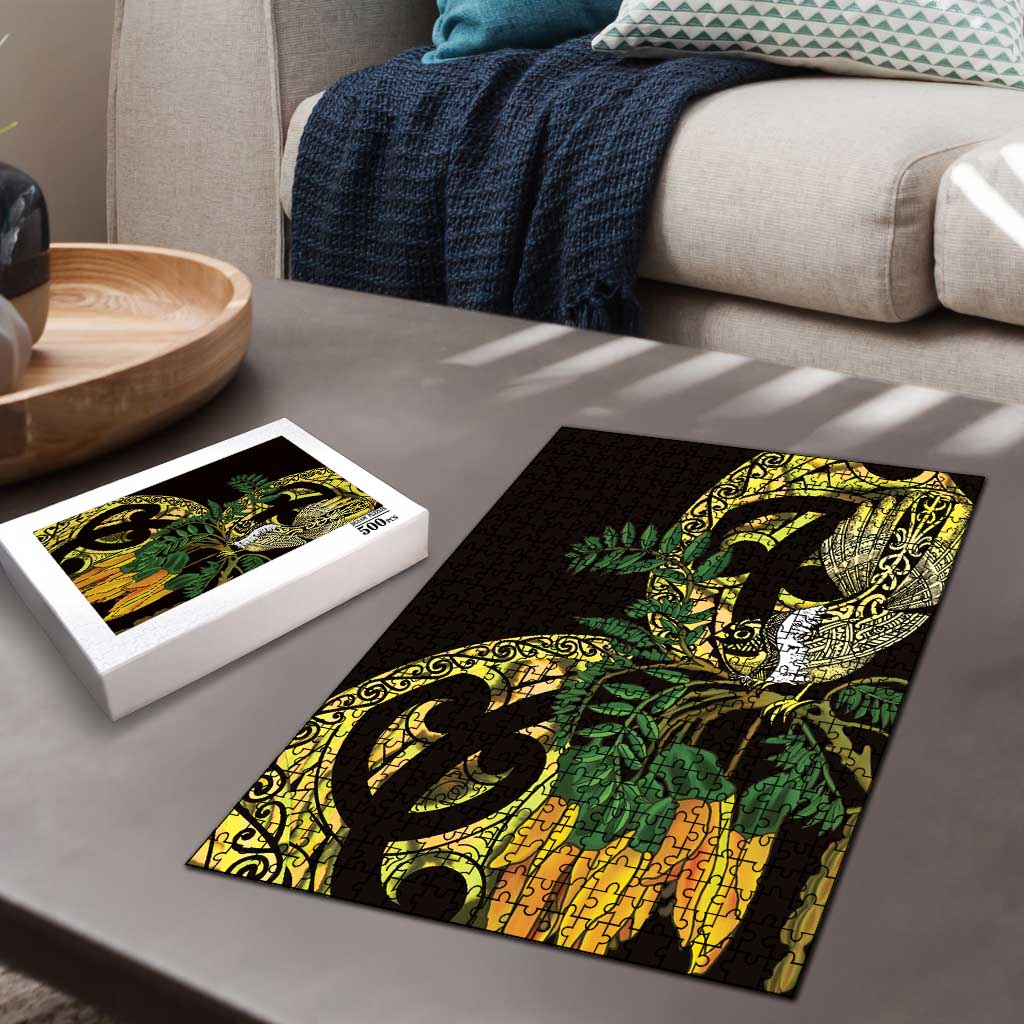 Yellow New Zealand Kowhai And Piwakawaka Puzzle Maori Ngaru Paua Shell - Aussie Hoodie