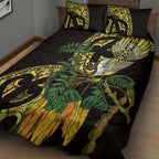Yellow New Zealand Kowhai And Piwakawaka Quilt Bed Set Maori Ngaru Paua Shell