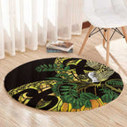 Yellow New Zealand Kowhai And Piwakawaka Round Carpet Maori Ngaru Paua Shell