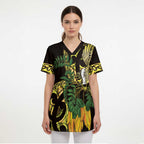 Yellow New Zealand Kowhai And Piwakawaka Scrub Top Maori Ngaru Paua Shell - Aussie Hoodie