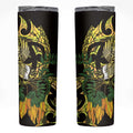 Yellow New Zealand Kowhai And Piwakawaka Skinny Tumbler Maori Ngaru Paua Shell