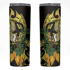 Yellow New Zealand Kowhai And Piwakawaka Skinny Tumbler Maori Ngaru Paua Shell