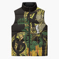 Yellow New Zealand Kowhai And Piwakawaka Sleeveless Puffer Jacket Maori Ngaru Paua Shell - Aussie Hoodie