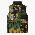 Yellow New Zealand Kowhai And Piwakawaka Sleeveless Puffer Jacket Maori Ngaru Paua Shell - Aussie Hoodie