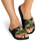 Yellow New Zealand Kowhai And Piwakawaka Slide Sandals Maori Ngaru Paua Shell - Aussie Hoodie