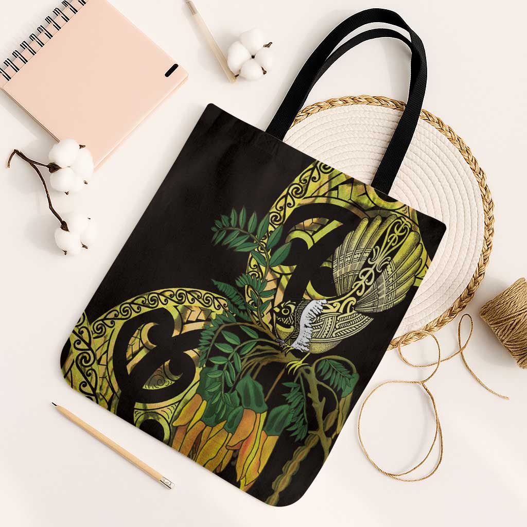 Yellow New Zealand Kowhai And Piwakawaka Tote Bag Maori Ngaru Paua Shell - Aussie Hoodie