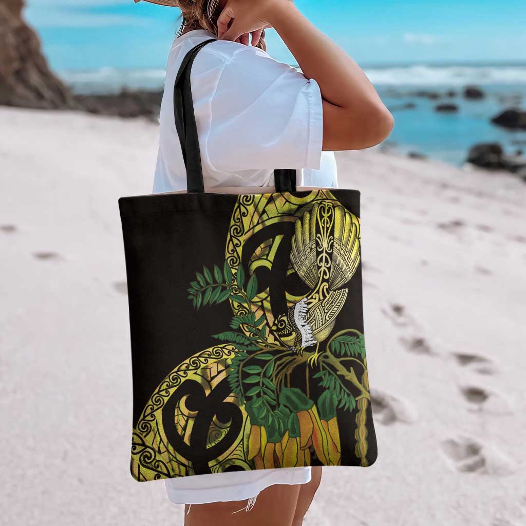 Yellow New Zealand Kowhai And Piwakawaka Tote Bag Maori Ngaru Paua Shell - Aussie Hoodie