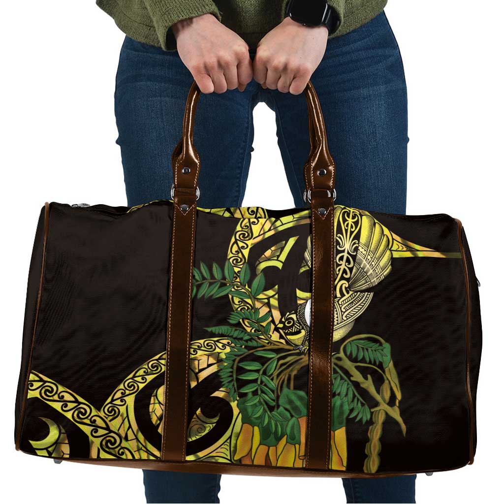 Yellow New Zealand Kowhai And Piwakawaka Travel Bag Maori Ngaru Paua Shell - Aussie Hoodie