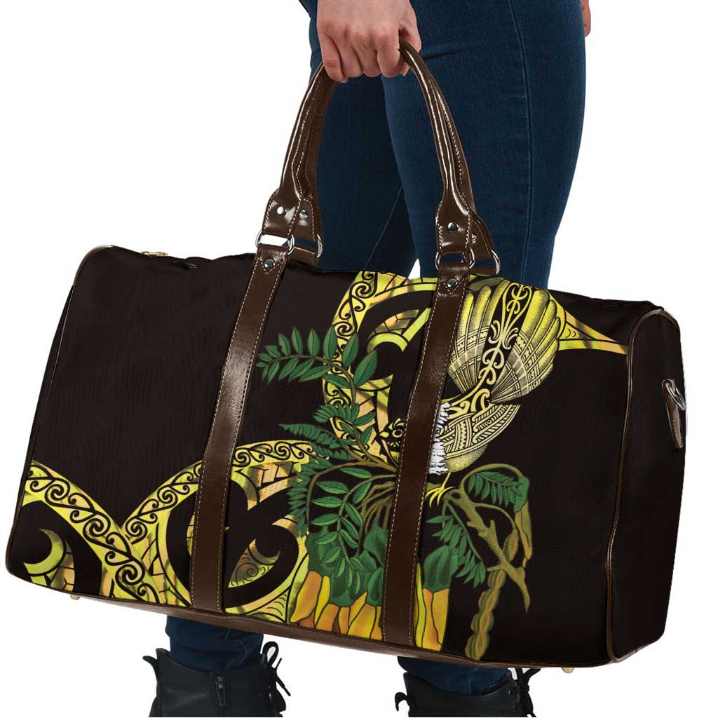Yellow New Zealand Kowhai And Piwakawaka Travel Bag Maori Ngaru Paua Shell - Aussie Hoodie