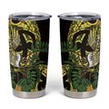 Yellow New Zealand Kowhai And Piwakawaka Tumbler Cup Maori Ngaru Paua Shell