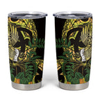 Yellow New Zealand Kowhai And Piwakawaka Tumbler Cup Maori Ngaru Paua Shell