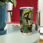 Yellow New Zealand Kowhai And Piwakawaka Tumbler Cup Maori Ngaru Paua Shell