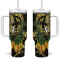 Yellow New Zealand Kowhai And Piwakawaka Tumbler With Handle Maori Ngaru Paua Shell
