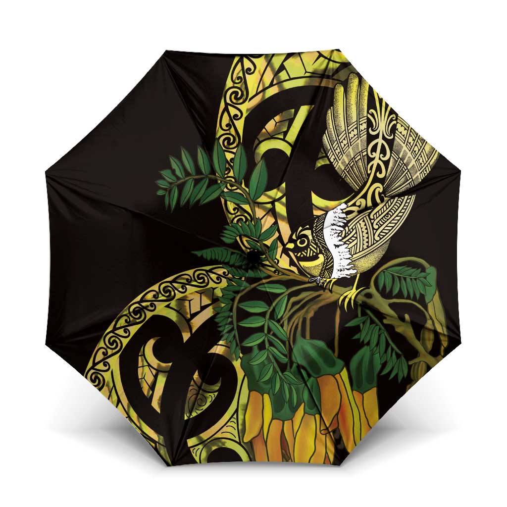 Yellow New Zealand Kowhai And Piwakawaka Umbrella Maori Ngaru Paua Shell - Aussie Hoodie