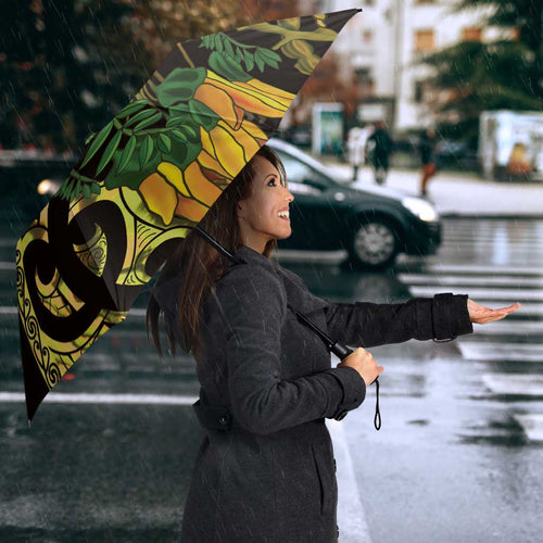 Yellow New Zealand Kowhai And Piwakawaka Umbrella Maori Ngaru Paua Shell - Aussie Hoodie