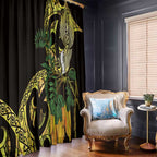Yellow New Zealand Kowhai And Piwakawaka Window Curtain Maori Ngaru Paua Shell
