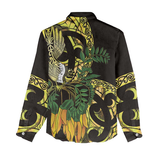 Yellow New Zealand Kowhai And Piwakawaka Women Casual Shirt Maori Ngaru Paua Shell