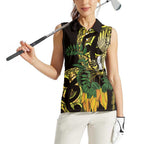 Yellow New Zealand Kowhai And Piwakawaka Women Sleeveless Polo Shirt Maori Ngaru Paua Shell