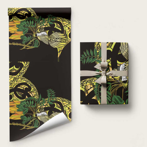 Yellow New Zealand Kowhai And Piwakawaka Wrapping Paper Maori Ngaru Paua Shell - Aussie Hoodie