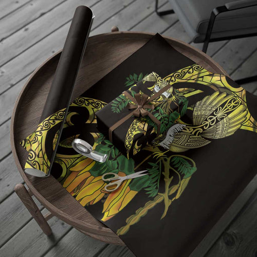 Yellow New Zealand Kowhai And Piwakawaka Wrapping Paper Maori Ngaru Paua Shell - Aussie Hoodie