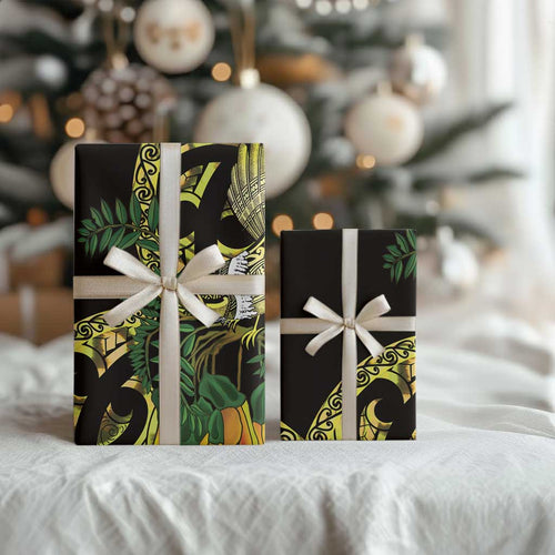Yellow New Zealand Kowhai And Piwakawaka Wrapping Paper Maori Ngaru Paua Shell - Aussie Hoodie